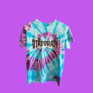 Birdbrain Tie Dye Graphic T-Shirt Blue Purple Drip Logo Mens Small